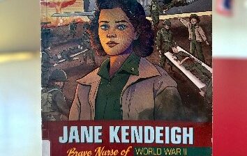 Book on table titled "Jane Kendeigh: Brave Nurse of World War II"